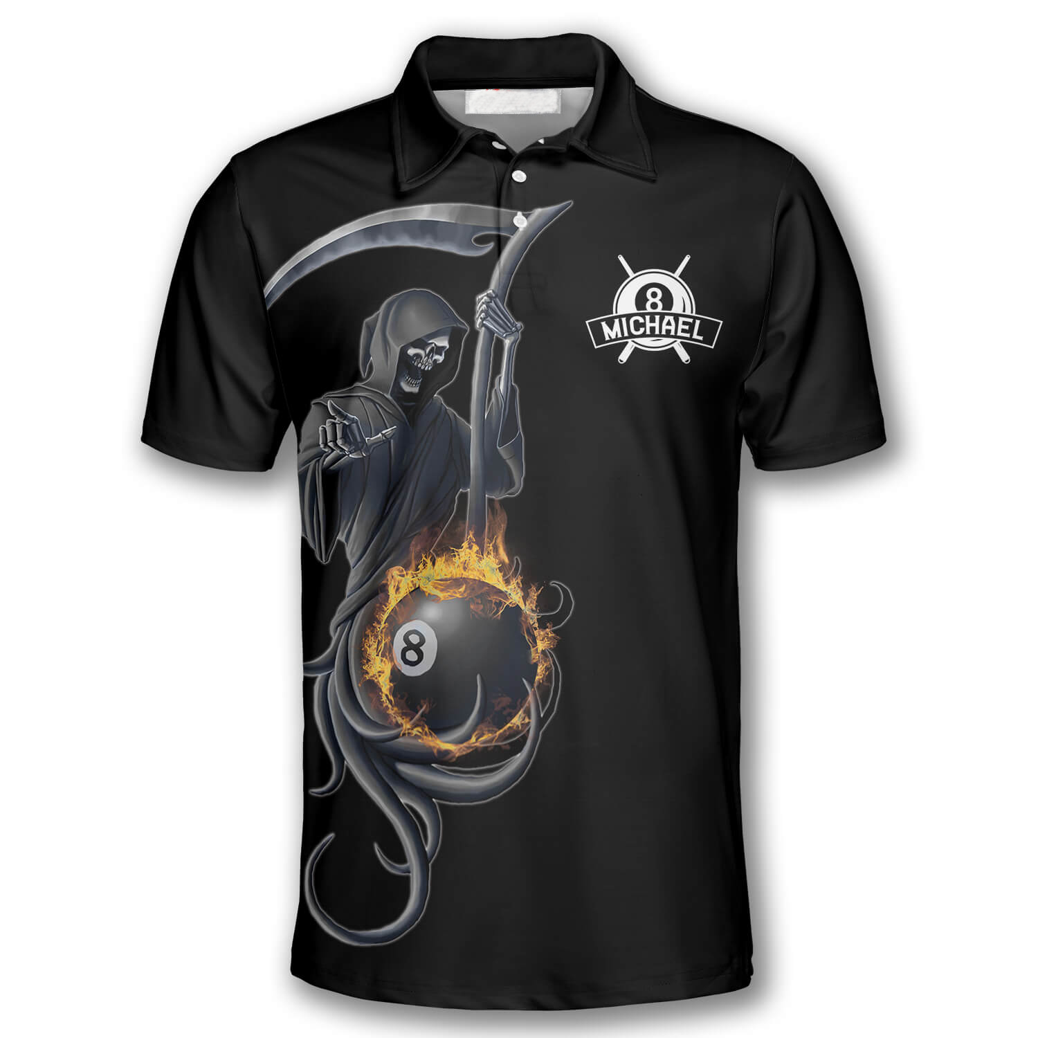 Personalized Grim Reaper Custom Billiard Polo Shirts For Men