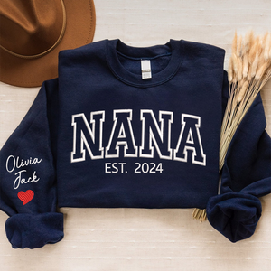 Custom Text Nana Est And Grandkids 2024 - Embroidered Sweatshirt, Hoodie, Tshirt - Gift for Grandma