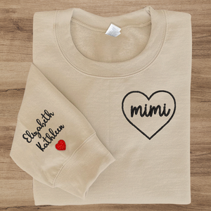 Custom Name with Heart - Embroidered Sweatshirt, Hoodie, Tshirt - Best Gift for Grandma