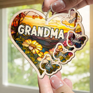 Grandma Heart - Personalized Window Hanging Suncatcher Ornament - Gift For Mom, Grandma, Mothers Day - NA94