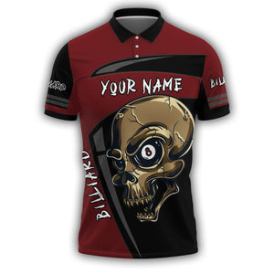 Personalized Custom Name 3D Skull Billiard Shirt Men Polo Shirt