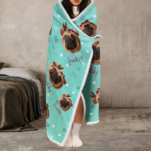 Custom Photo Cute Pet With Paw Paw - Personalized Wearable Hooded Blanket - Gift For Pet Lovers - NA94