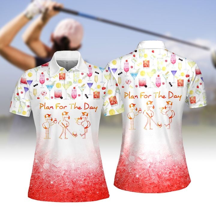 Plan For The Day Drink Cocktail Flamingo Women Golf Apparels Polo