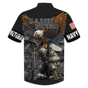 Navy Eagles With Soldiers Holding Guns U.S Navy Veteran Hawaiian Shirt