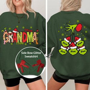 Custom Name Side - Gift For  For Grandma And Kids - Personalized Bow Red Glitter Embroidered Sweatshirt - NH96