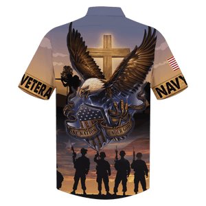 Navy One Nation Under God Eagles And Soldiers U.S Navy Veteran Hawaiian Shirt