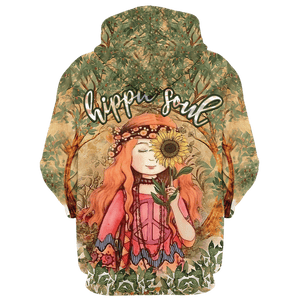 Hippie Girl Holding Sunflowers In The Forest Of Souls - Hoodie