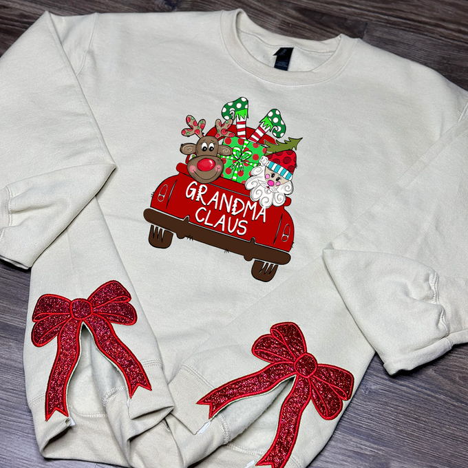 Custom Name Grandma Claus Truck Christmas - Custom Side Bow Cut-Out Sweatshirt - Gift For Grandma, Mom NH96