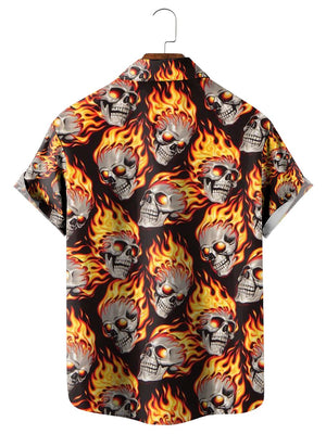 Skull Flame Pattern Short Sleeve Shirt