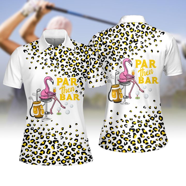 Leopard Par Then Bar Flamingo Beer Women Golf Apparel Polo Shirt