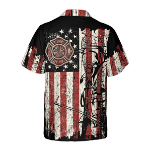 Black American Flag Fire Dept Firefighter Hawaiian Shirt