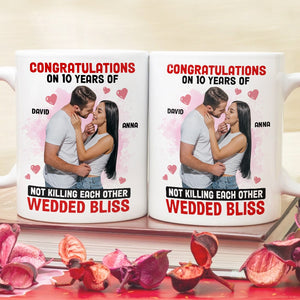 Custom Photo Congratulations On 10 Years Of Wedded Bliss - Personalized Ceramic Mug - Gift For Couple, Husband Wife, Anniversary, Engagement, Wedding, Marriage Gift NA94