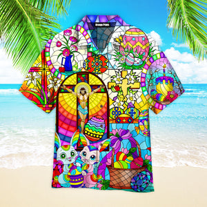 Happy Easter Day Bunny Jesus Stained Glass Hawaiian Shirt For Men & Women