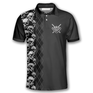 Billiard I Beat People With A Stick Pool Player Skull Argyle Pattern Polo Shirts