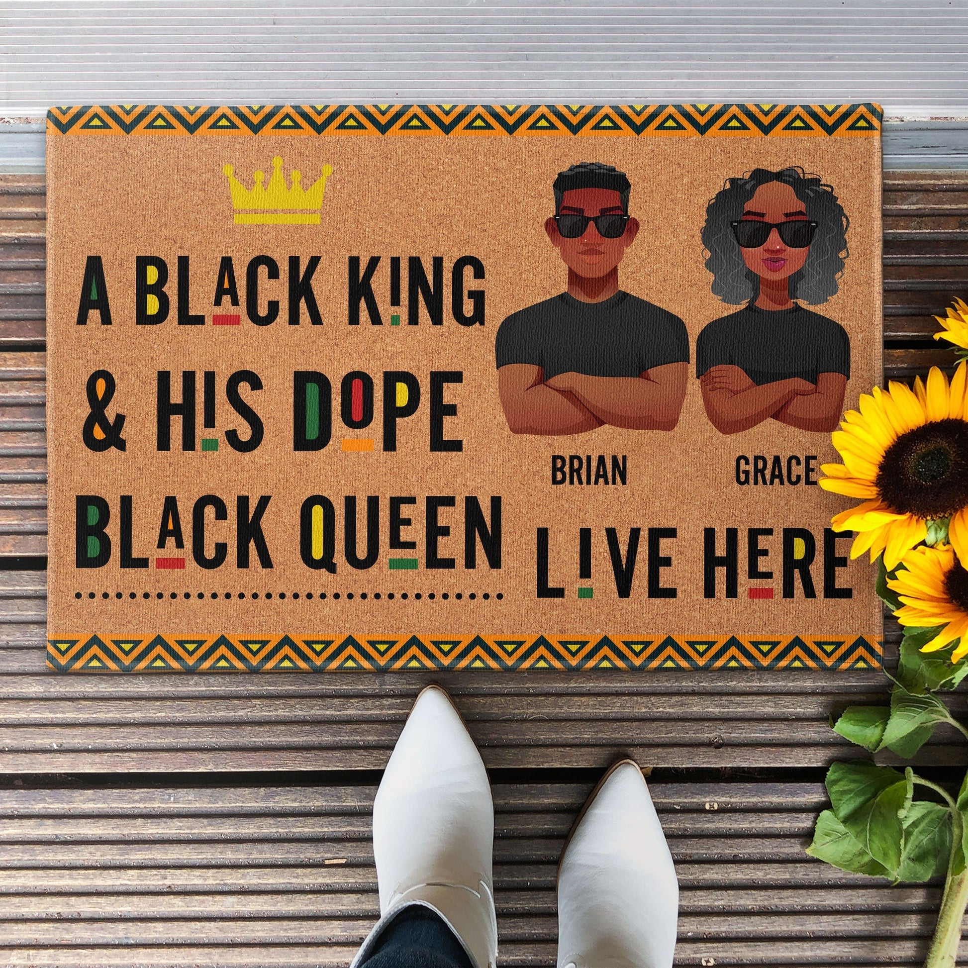 A Black King & His Dope Black Queen Live Here - Personalized Door Mat - Gift For Family, Husband Wife, African American - CL50 NA94