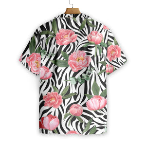 Peony Zebra Watercolor Painting Art Hawaiian Shirt