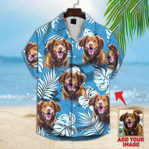 Personalized Gift For Pet Lovers  Leaves Pattern Sea Blue Color Hawaiian Shirt