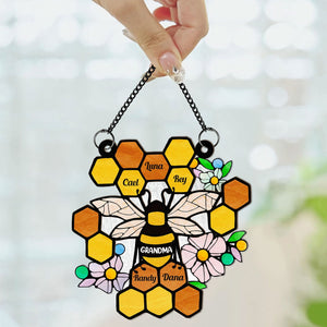 Honeycomb - Personalized Window Hanging Suncatcher Ornament  - Gift For Mom, Grandma, Mothers Day NA94