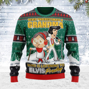 Elvis With Grandma  - Ugly Christmas Sweater