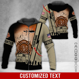 Personalized Text Firefighter US Flag All Over Print Hoodie For Men & Women