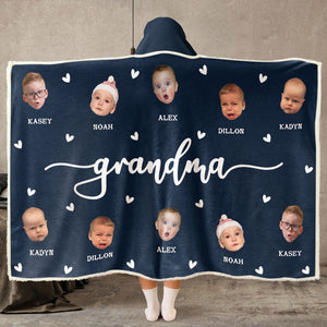 Custom Photo Gigi Mommy Funny Baby Face - Personalized Wearable Hooded Blanket - Gift For Grandma, Mom - NA94