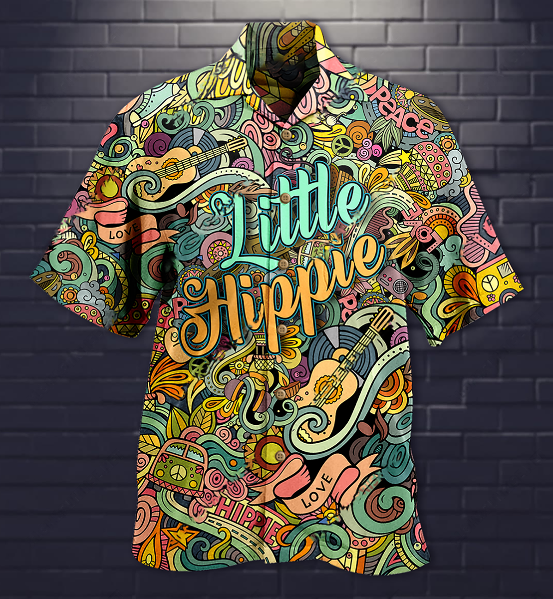 Hippie Music Love Guitar Peace Life Color Little Hippie Hawaiian Shirt