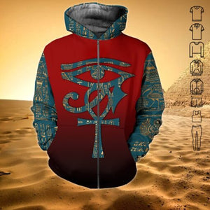 Gray Mix Red Ancient Egypt Symbol Hoodie For Men & Women