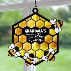 Mommy's Reasons To Bee Happy - Personalized Window Hanging Suncatcher Ornament - Gift For Mom, Grandma, Mothers Day NA94