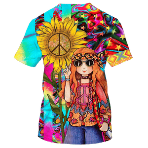 Hippie The Girl With Sunflower Peace Colorful