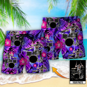 Drum Purple Tropical Custom Photo - Beach Short