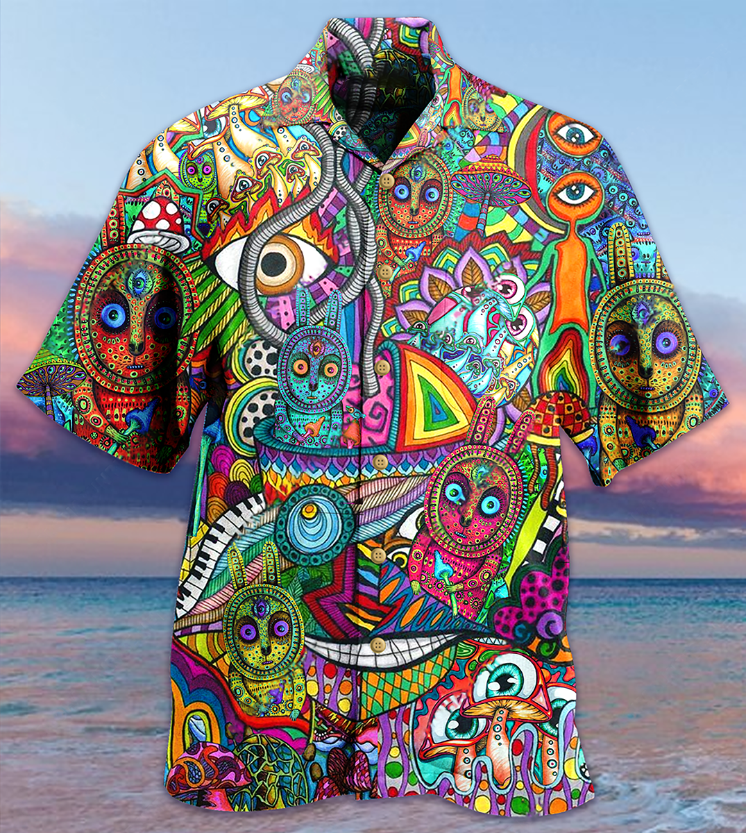 Hippie Mushroom Mix Peace Life Color Hawaiian Shirt