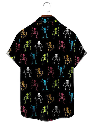 Neon Dancing Skeleton Print Hawaiian Shirt