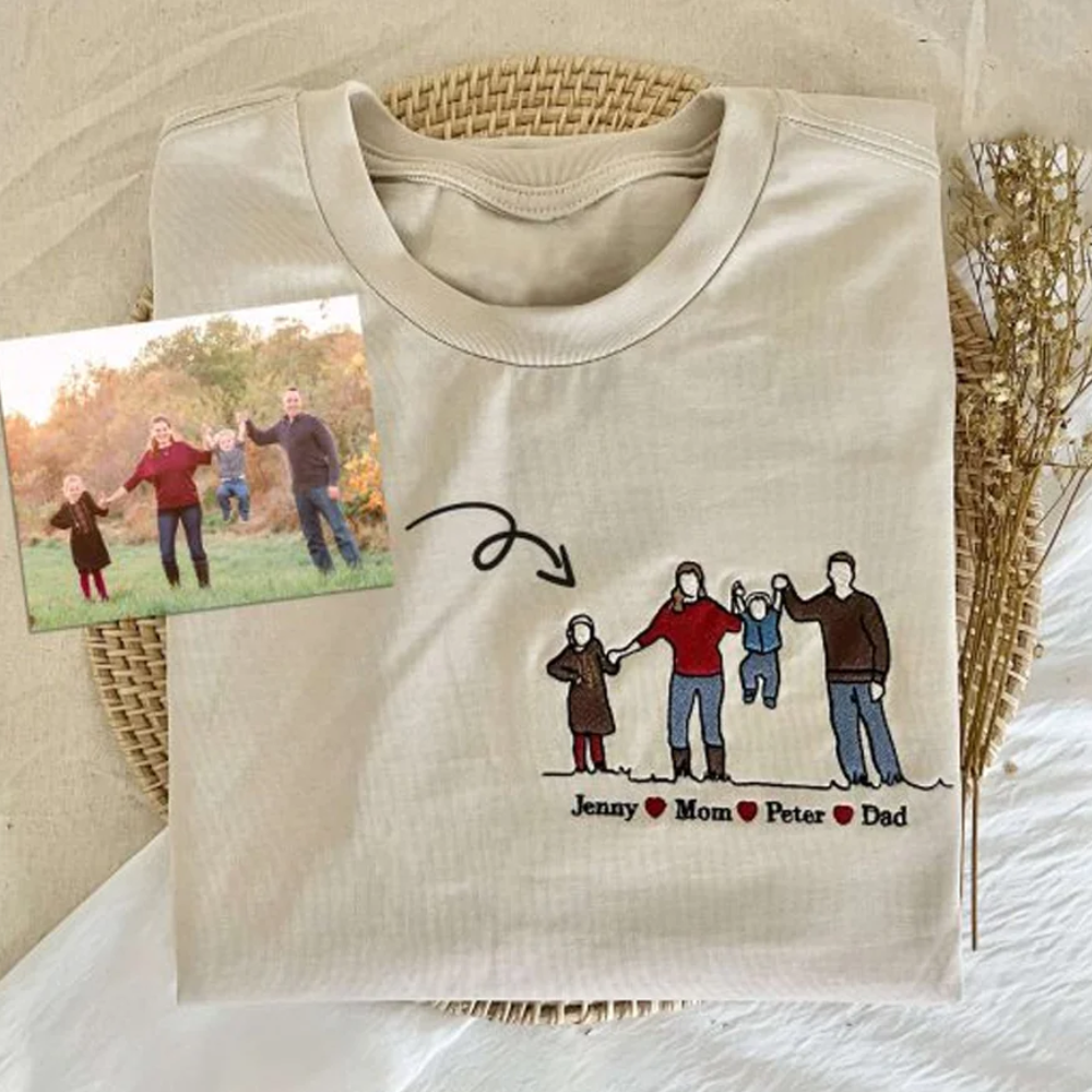 Custom Happy Family Image On Chest And Sleeve - Gift For Mom, Grandmother - Embroidered Sweatshirt