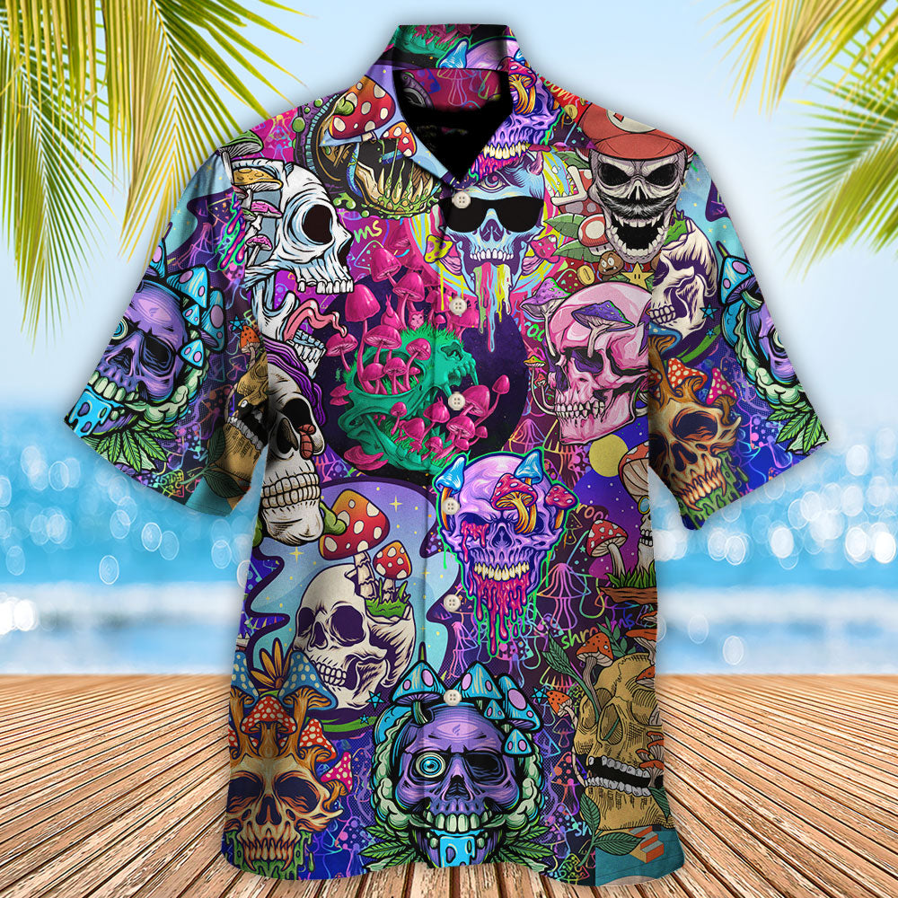 Hippie Mushroom And Skull Colorful Art Hawaiian Shirt