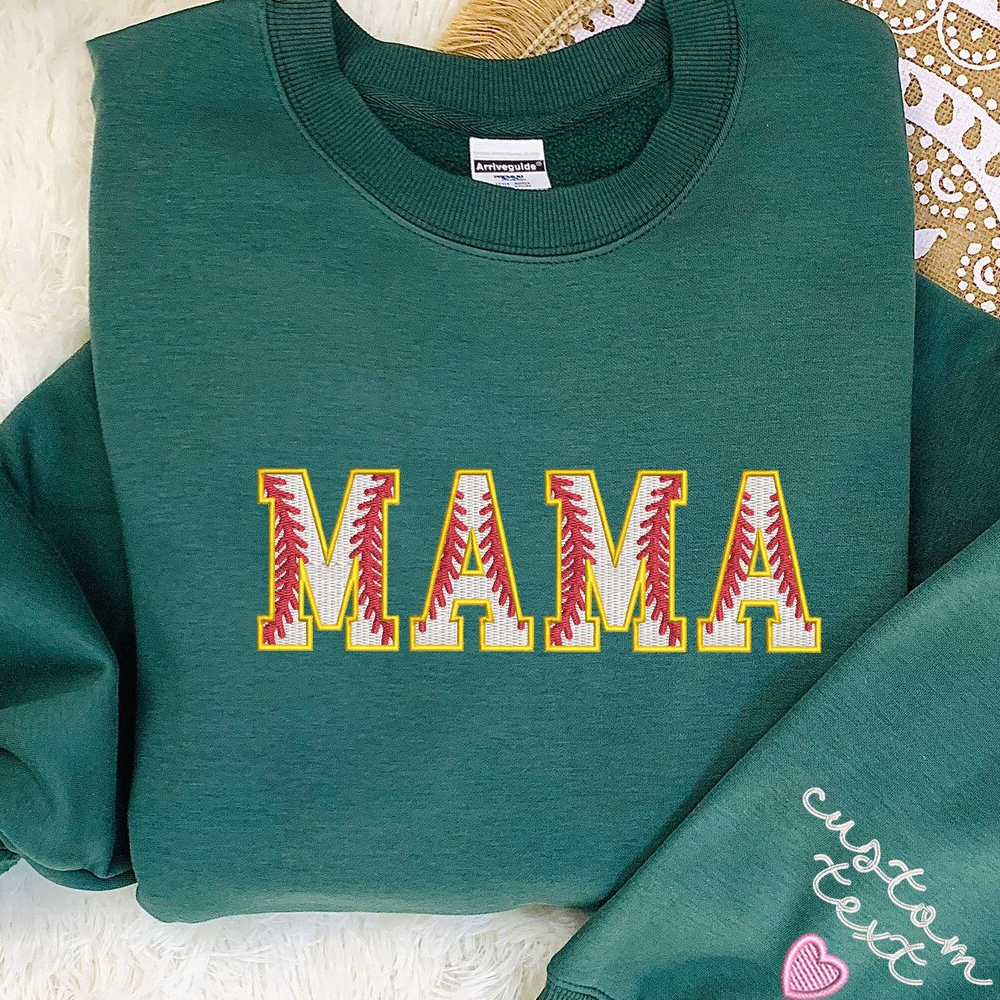 Custom Mama Sport Ball On Chest And Sleeve - Gift For Mom, Grandmother - Embroidered Sweatshirt