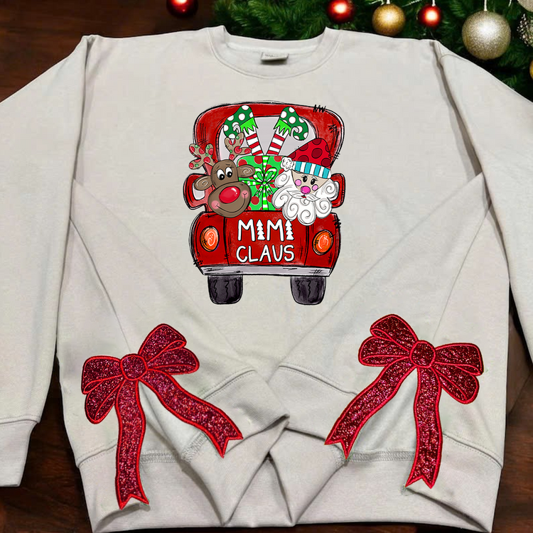 Custom Name Mimi Claus Truck Christmas - Custom Side Bow Cut-Out Sweatshirt - Gift For Grandma, Mom NH96