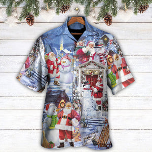 Santa And Snowman Happy Holiday Christmas - Hawaiian Shirt