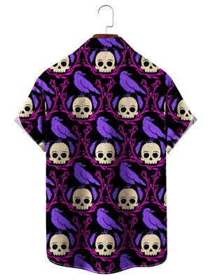 Skull Crow Print Hawaiian Shirt