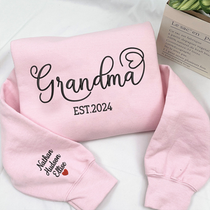 Custom Text Grandma Est And Kids- Embroidered Sweatshirt, Hoodie, Tshirt - Best Gift for Grandma