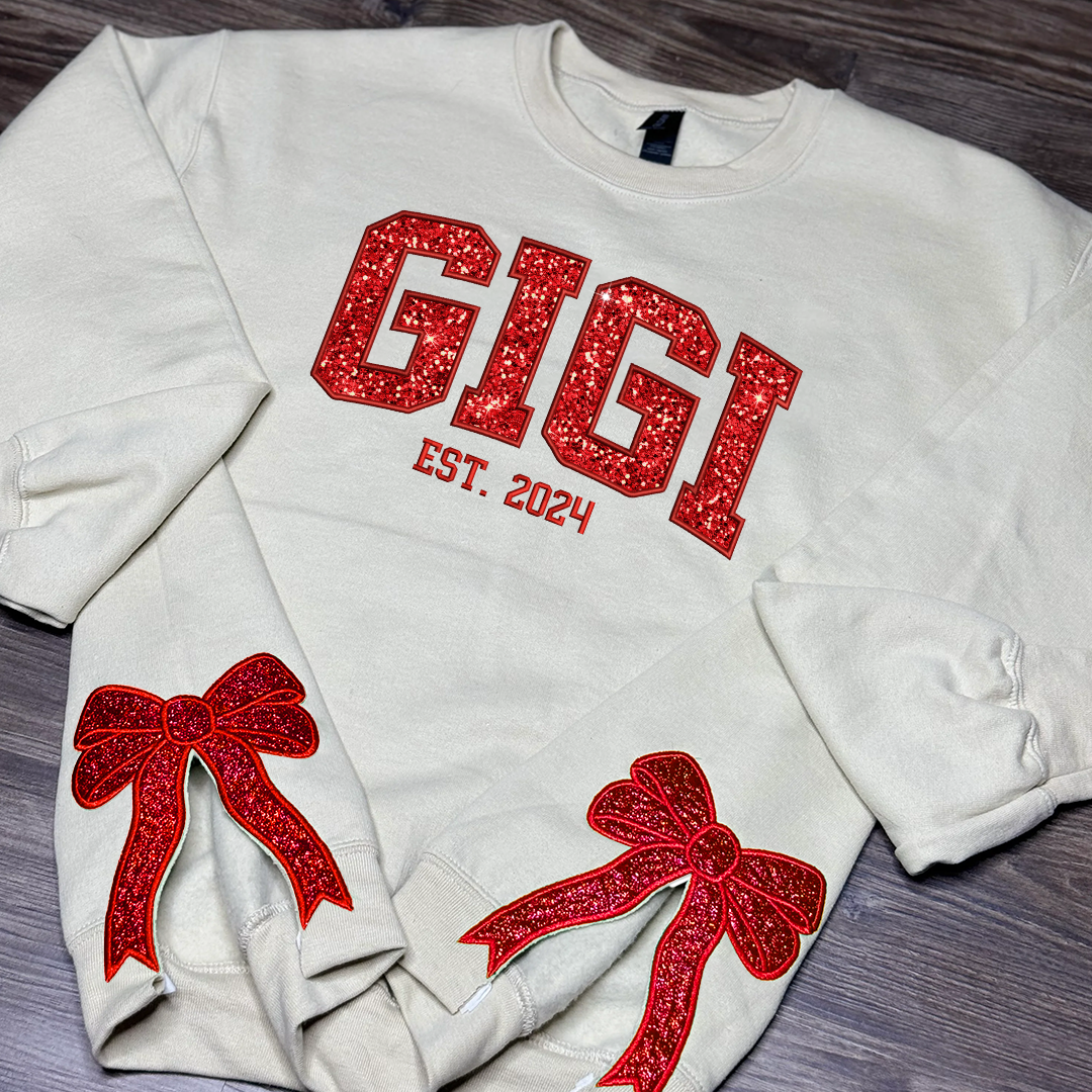 Custom Name Gigi Clause - Side Bow Appliqué Sweatshirt Embroidered - Gift For Grandma, Mom NH96