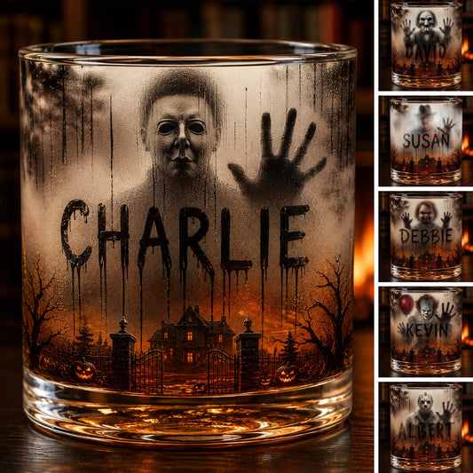 HH01 Terror Calling Behind Frost Custom Name Halloween Gift - Personalized Whiskey Glass