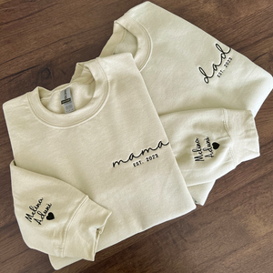 Custom Text Mama and Dad - Embroidered Sweatshirt, Hoodie, Tshirt - Best Gift for Mother, Father