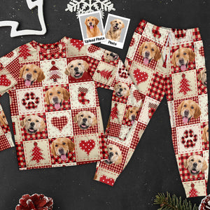 Custom Photo Pet Christmas Red Patterns - Personalized Unisex Pajamas Set - Gift For Pet Lovers, Pet Owners - NA94