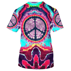 Hippie Peace Symbol With Fingerprint Pattern - T-Shirt