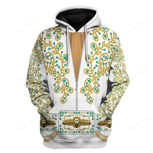 Elvis Spanish Flower - White With Green Stones - Costume Cosplay Hoodie Sweatshirt Sweatpants