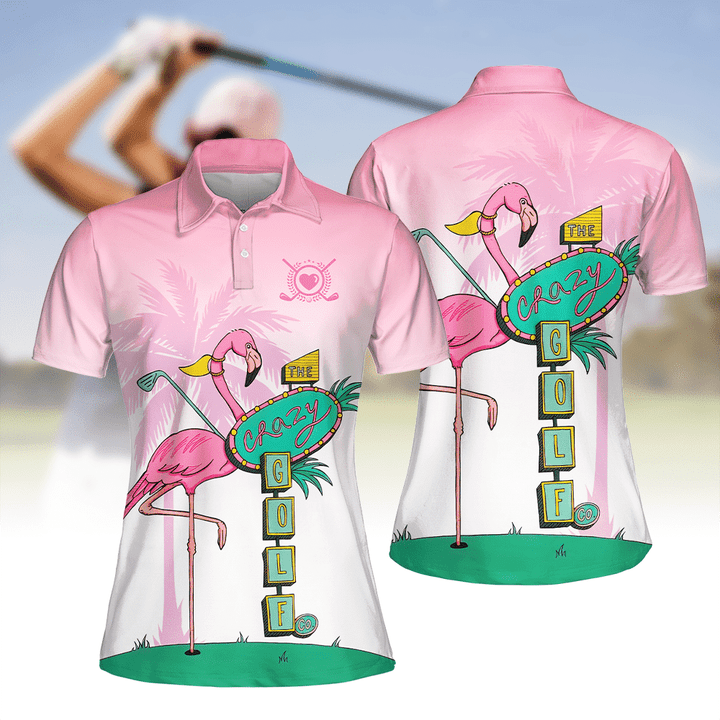 Flamingo Golf Seamless Pattern Golf Women Short Sleeve Polo