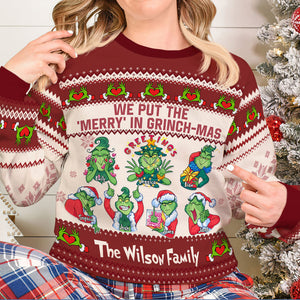 We Put The Merry In Grinch - mas Green Monsters - Personalized Ugly Sweater - Gift For Family Members, Friends NA94