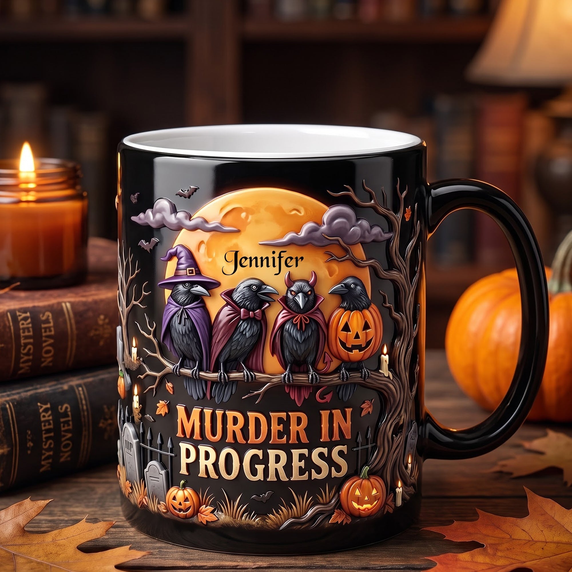 Murder In Progress Funny Crow Gothic Halloween Gift For Friend - Personalized 2 Type Mug HN02
