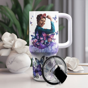 Custom Photo She Is Strong, Fearless, Warm Mom - Personalized 40oz Tumbler Cup With Straw - Gift For Mom, Mothers Day NA94