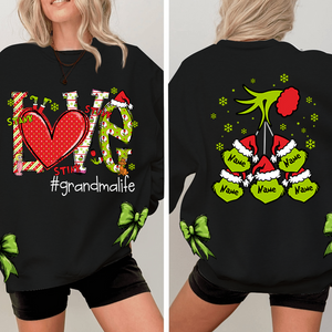 Custom Nickname Grandma, Love Grandma Life And Kids Names Christmas 2024 - Green Designer Sweatshirt With Side Bow - NH96